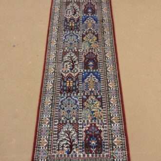 Red Mughal Garden Hand Knotted Runner Wool Carpet - 2.5FT X 8FT | 75CM X 240CM