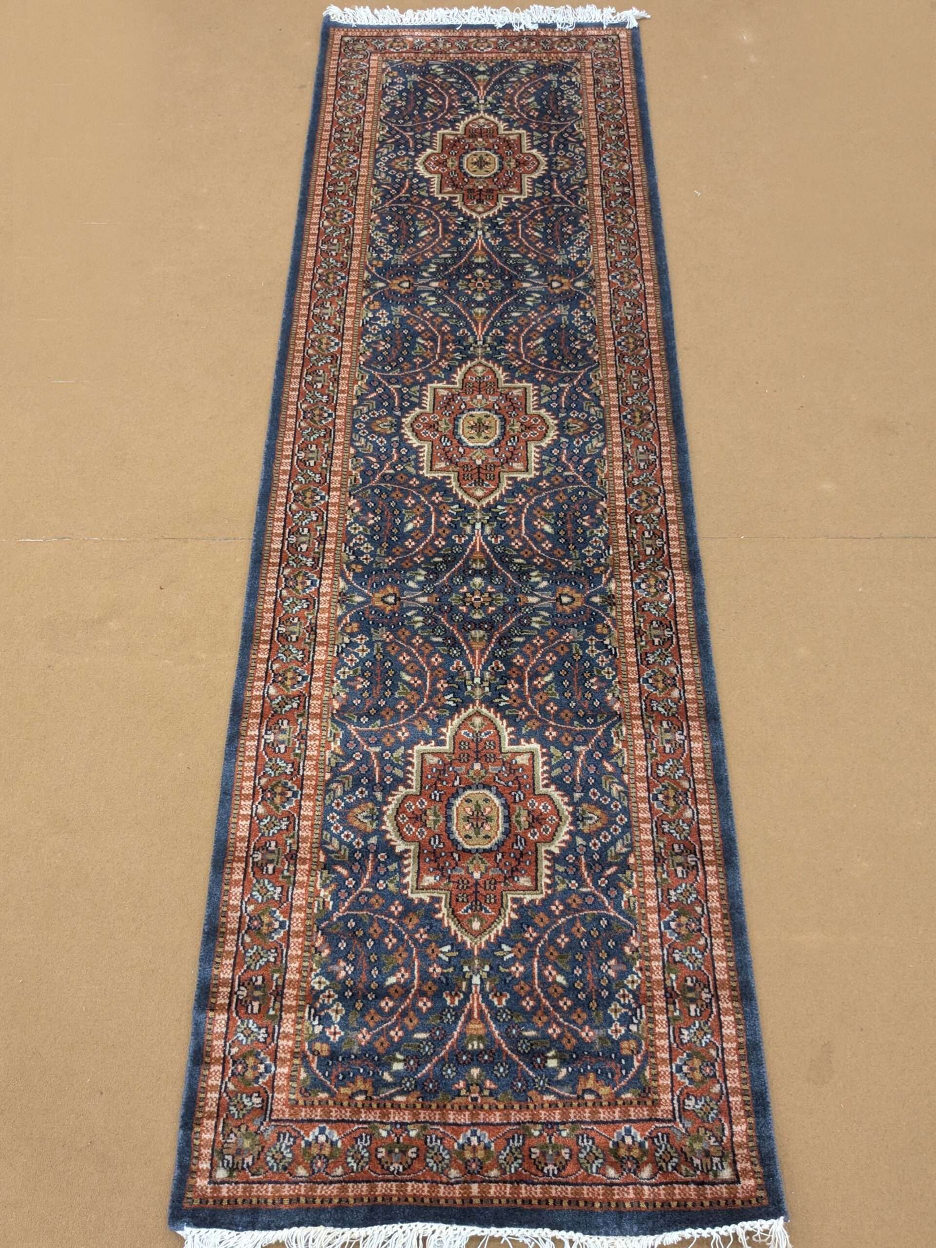 Blue Persian Hand Knotted Runner Wool Carpet - 2.5FT X 8FT | 75CM X 240CM