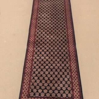 Black Baby Elephant Foot Print Hand Knotted Runner Wool Carpet - 2.5FT X 8FT | 75CM X 240CM