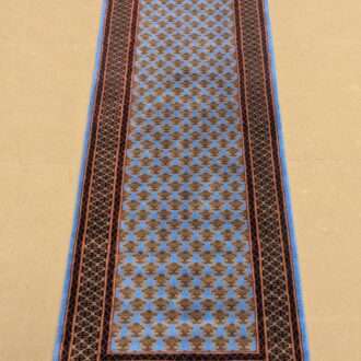 Blue Baby Elepahnat Foot Print Hand Knotted Runner Wool Carpet - 2.5FT X 8FT | 75CM X 240CM