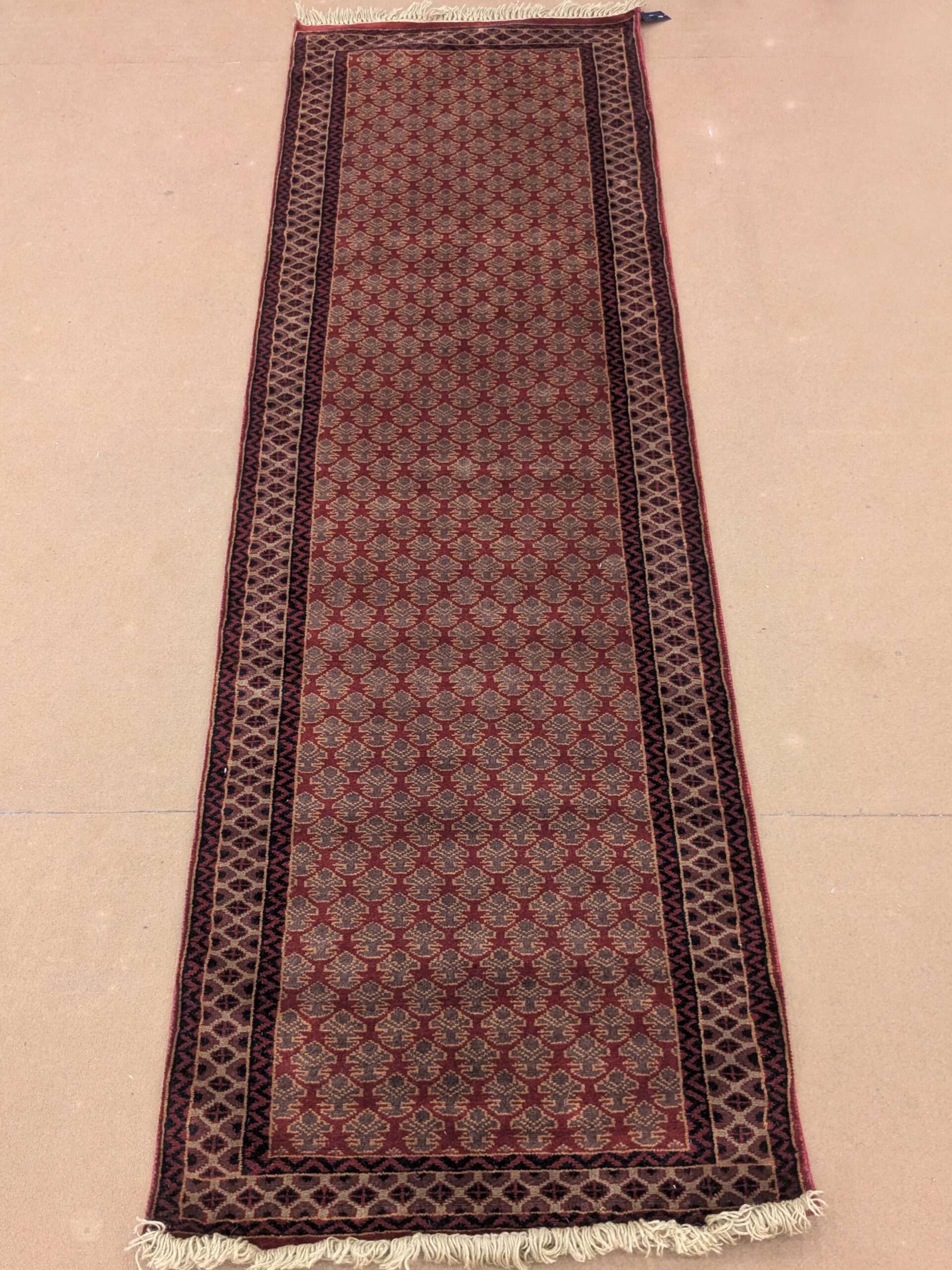 Red Baby Elephant Foot Print Hand Knotted Runner Wool Carpet - 2.5FT X 8FT | 75CM X 240CM