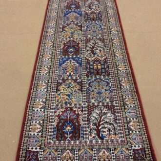 Red Mughal Garden Hand Knotted Runner Wool Carpet - 2.5FT X 8FT | 75CM X 240CM
