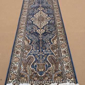 Blue Persian Hand Knotted Runner Wool Carpet - 2.5FT X 8FT | 75CM X 240CM