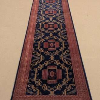 Black Tribal Hand Knotted Runner Wool Carpet - 2.5FT X 10FT | 75CM X 300CM