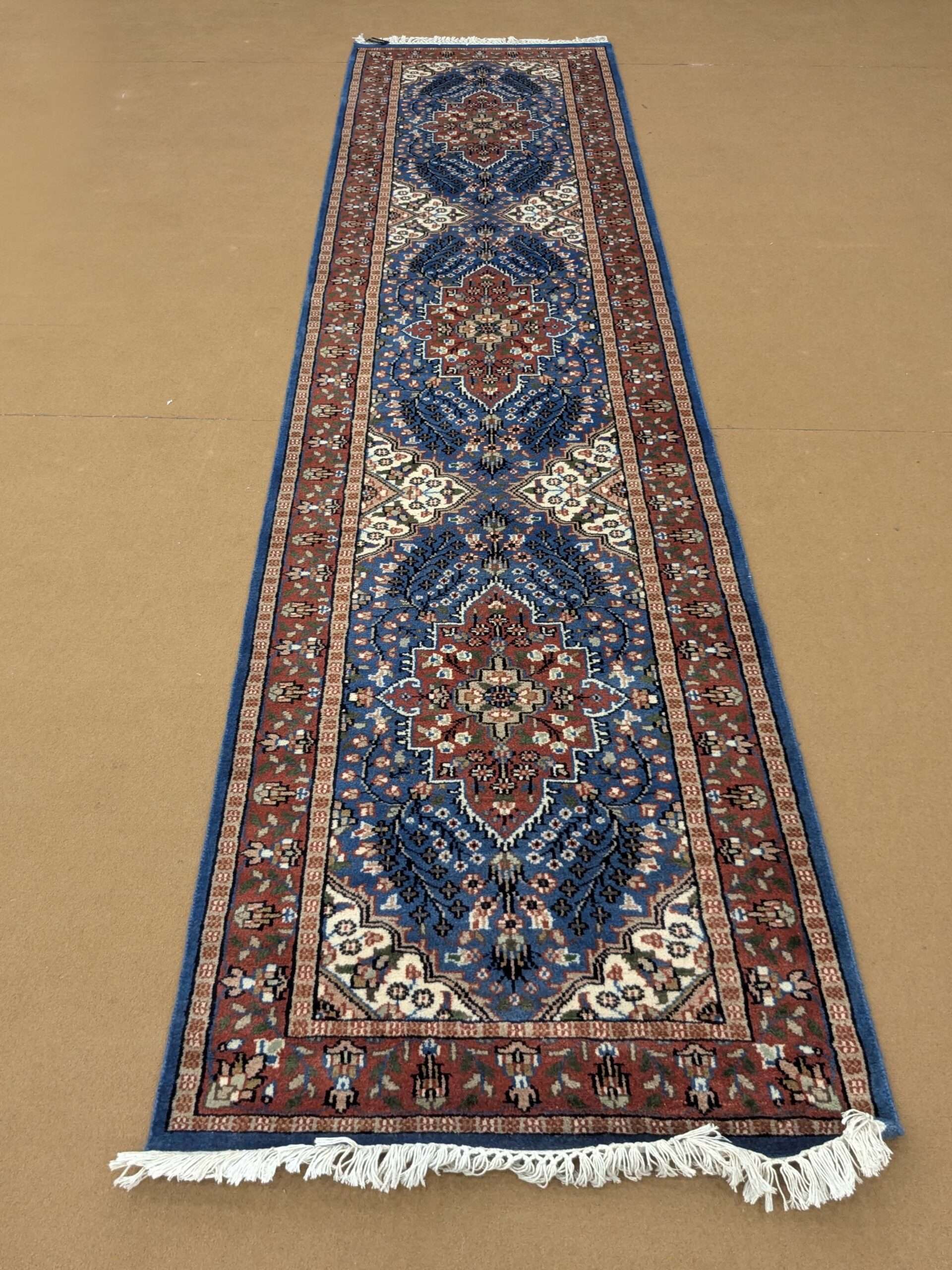 Blue Persian Hand Knotted Runner Wool Carpet - 2.5FT X 10FT | 75CM X 300CM