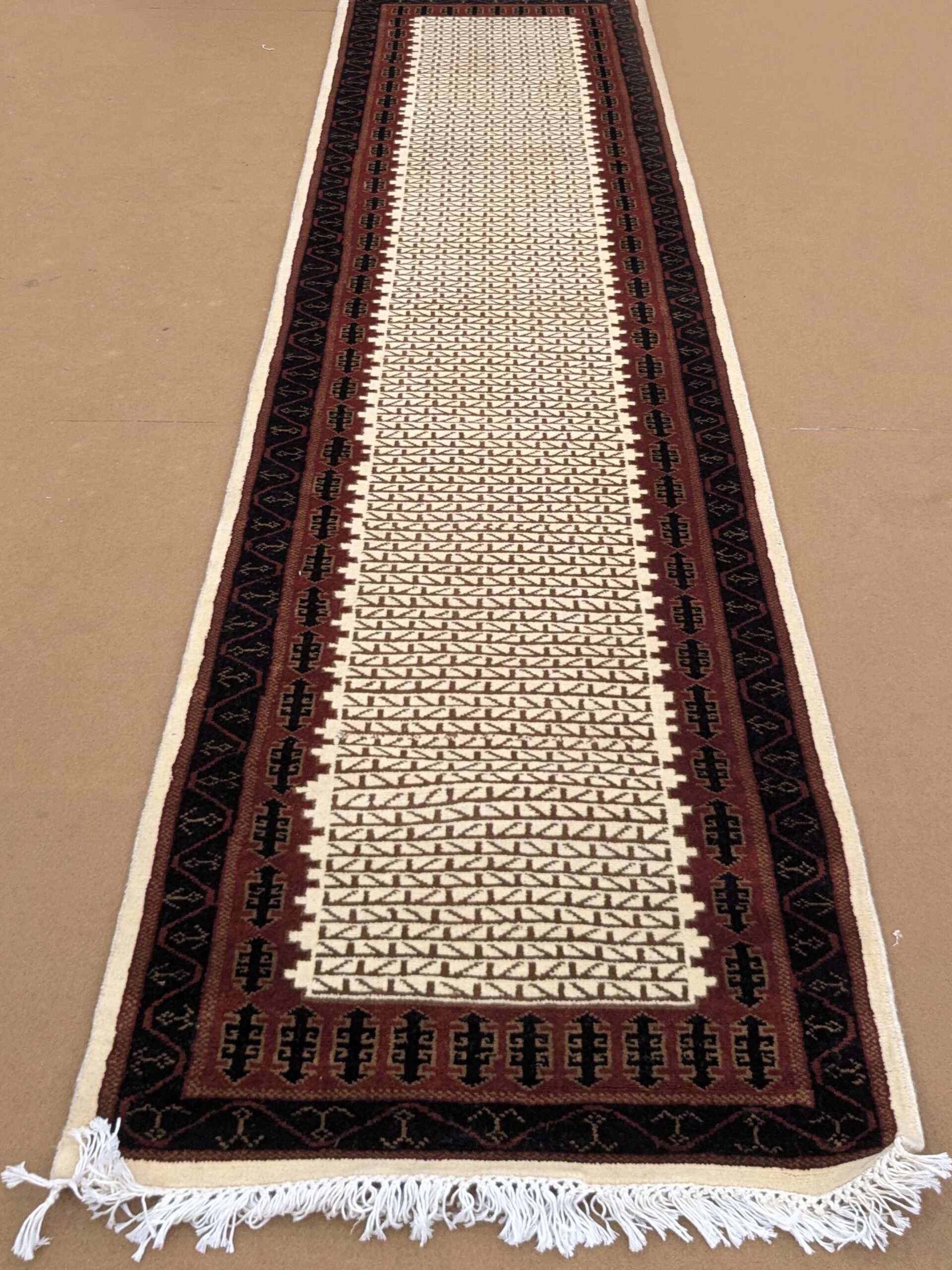Beige Tribal Hand Knotted Runner Wool Carpet - 2.5FT X 10FT | 75CM X 300CM