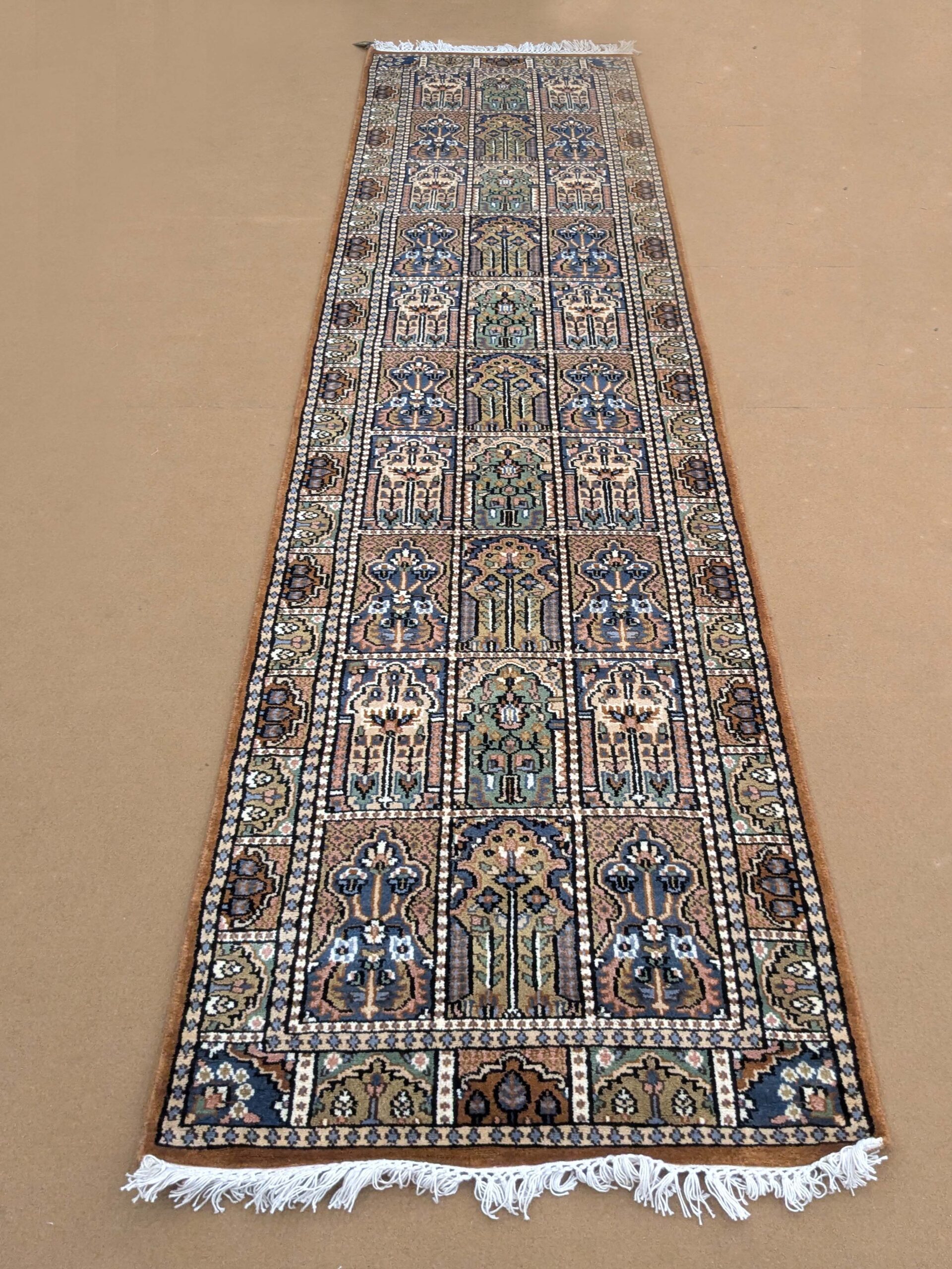 Mughal Garden Hand Knotted Runner Wool Carpet - 2.5FT X 10FT | 75CM X 300CM