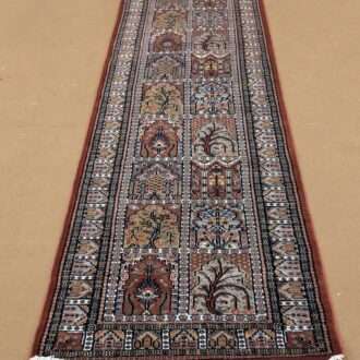 Red Mughal Garden Hand Knotted Runner Wool Carpet - 2.5FT X 10FT | 75CM X 300CM