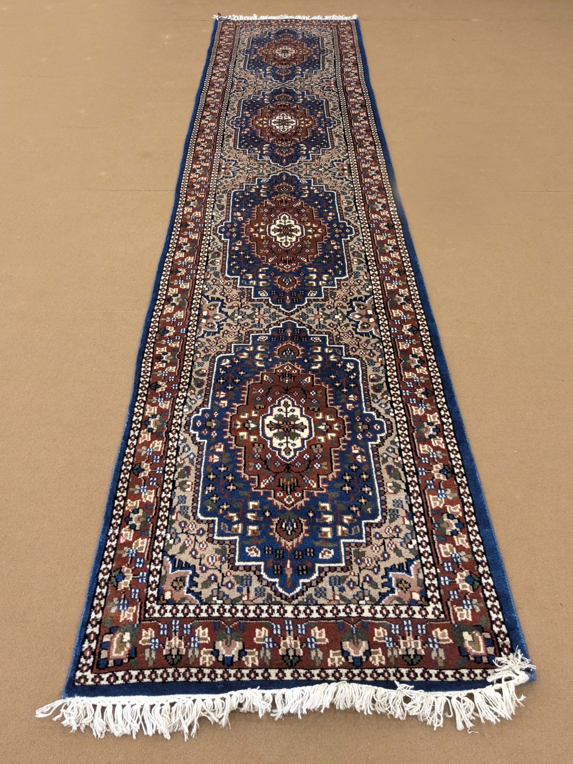 Blue Persian Hand Knotted Runner Wool Carpet - 2.5FT X 10FT | 75CM X 300CM