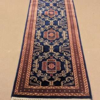Blue Tribal Hand Knotted Runner Wool Carpet - 2FT X 6FT | 60CM X 180CM