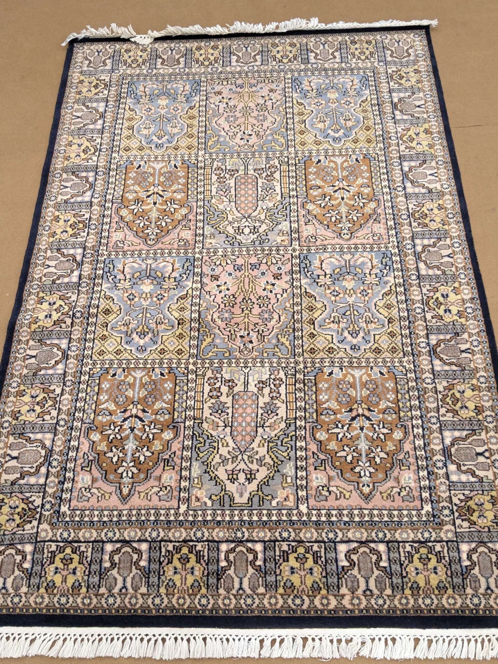 Black Mughal Garden Hand Knotted Wool Carpet - 4FT X 6FT | 120CM X 180CM