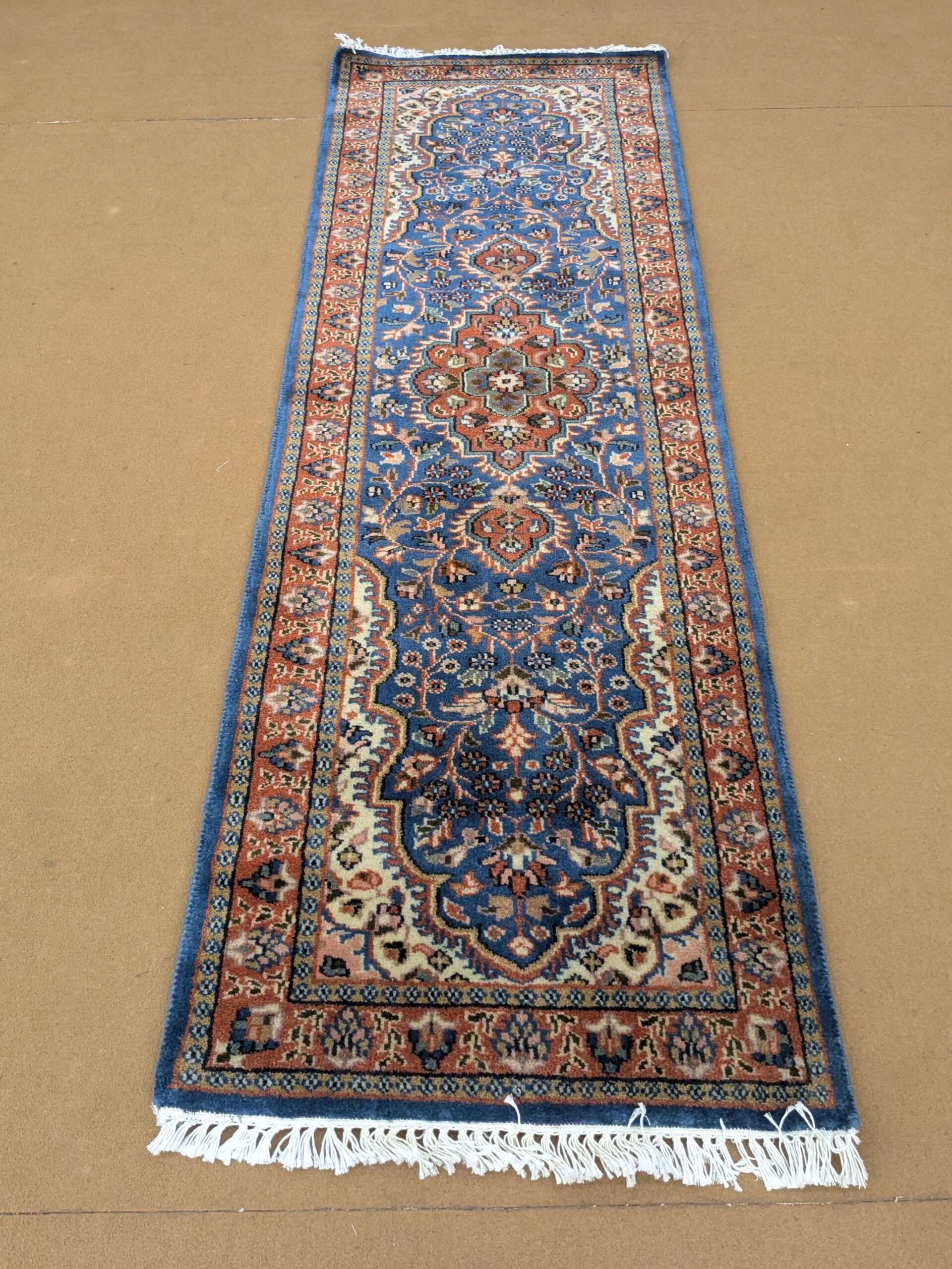 Blue Persian Hand Knotted Runner Wool Carpet - 2FT X 6FT | 60CM X 180CM