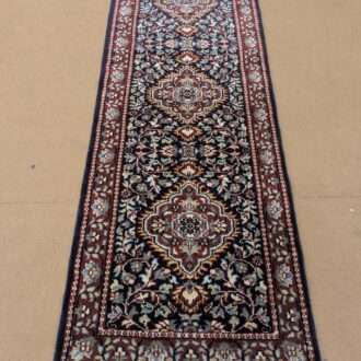 Black Persian Hand Knotted Runner Wool Carpet - 2FT X 6FT | 60CM X 180CM