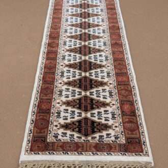 White Tribal Hand Knotted Runner Wool Carpet - 2FT X 6FT | 60CM X 180CM