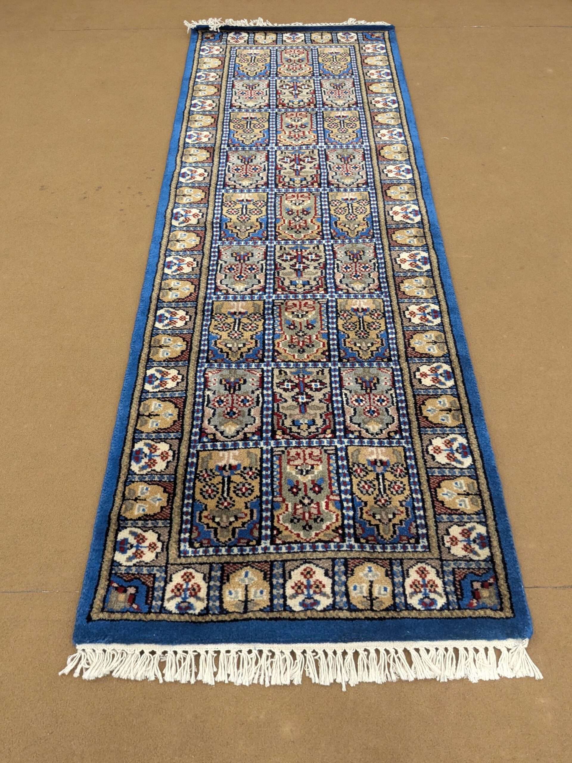 Blue Mughal Garden Hand Knotted Runner Wool Carpet - 2FT X 6FT | 60CM X 180CM