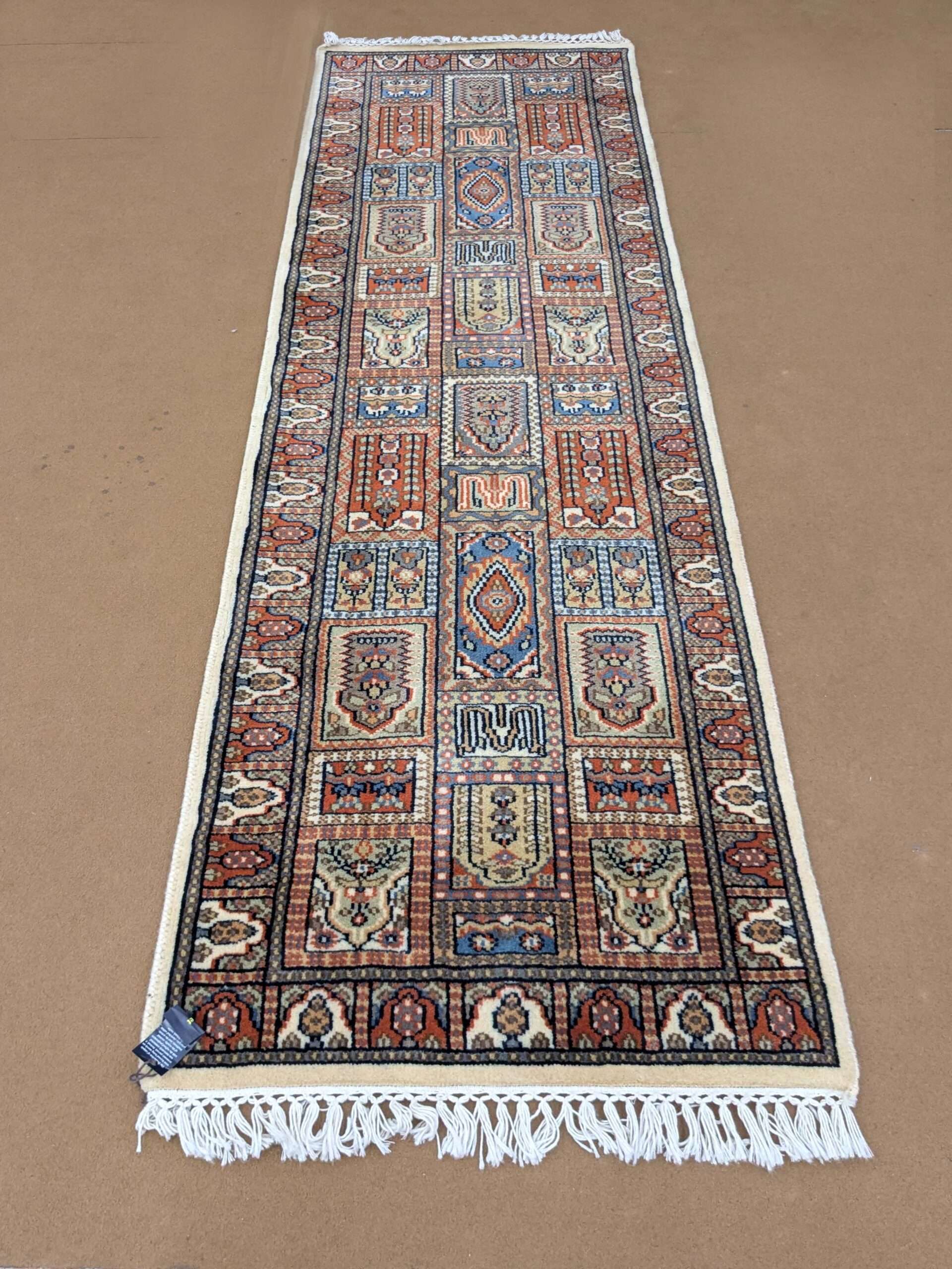 White Mughal Garden Hand Knotted Runner Wool Carpet - 2FT X 6FT | 60CM X 180CM