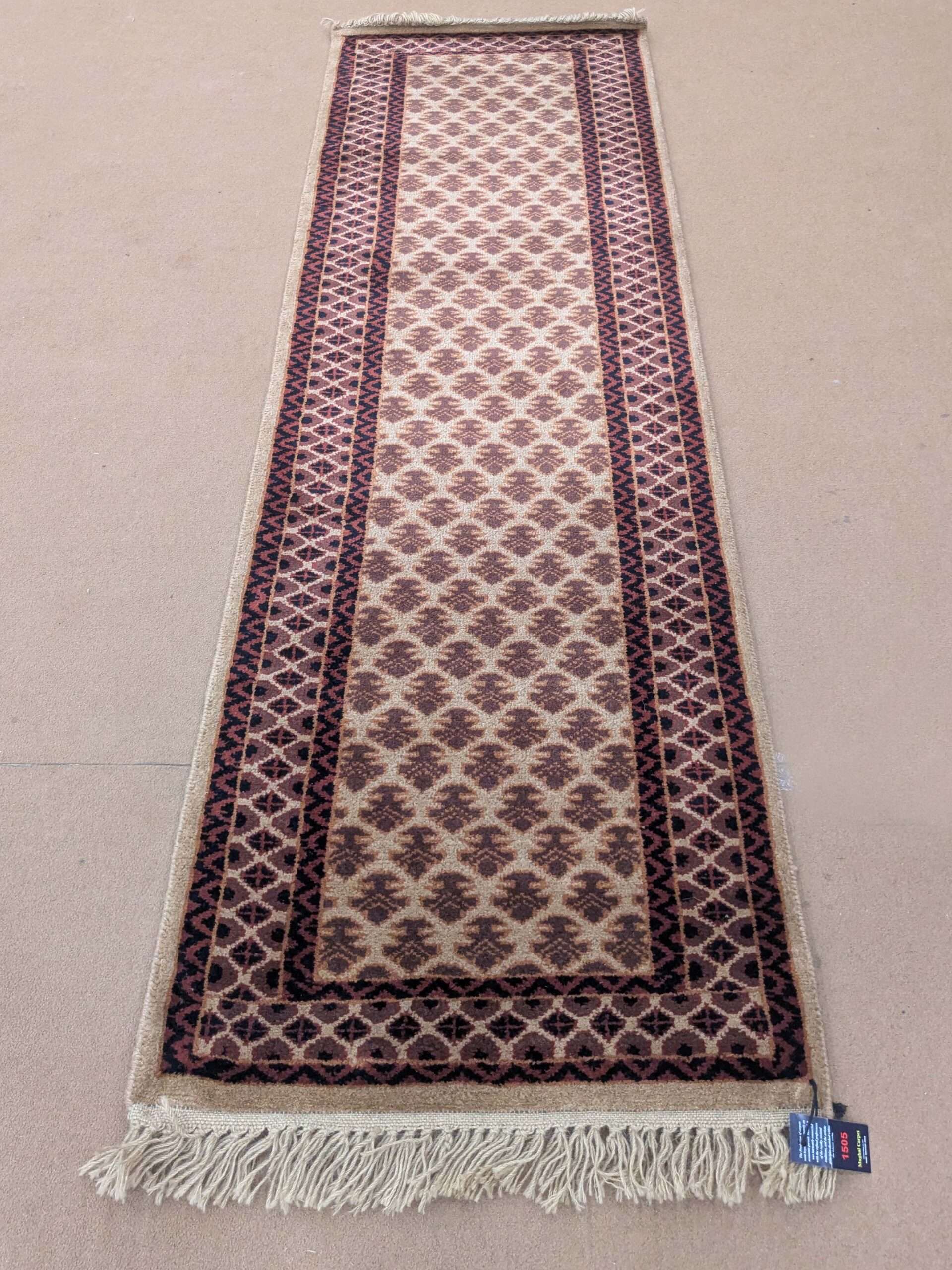 Beige Baby Elephant Foot Print Hand Knotted Runner Wool Carpet - 2FT X 6FT | 60CM X 180CM
