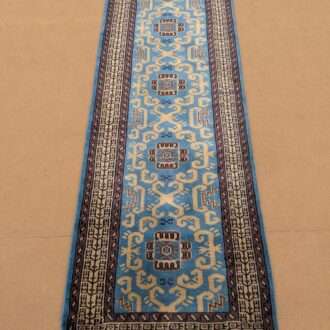 Blue Tribal Hand Knotted Runner Wool Carpet - 2FT X 6FT | 60CM X 180CM