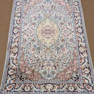 White Persian Design Silk On Cotton Knotted Carpet - 3FT X 5FT | 90CM X 150CM