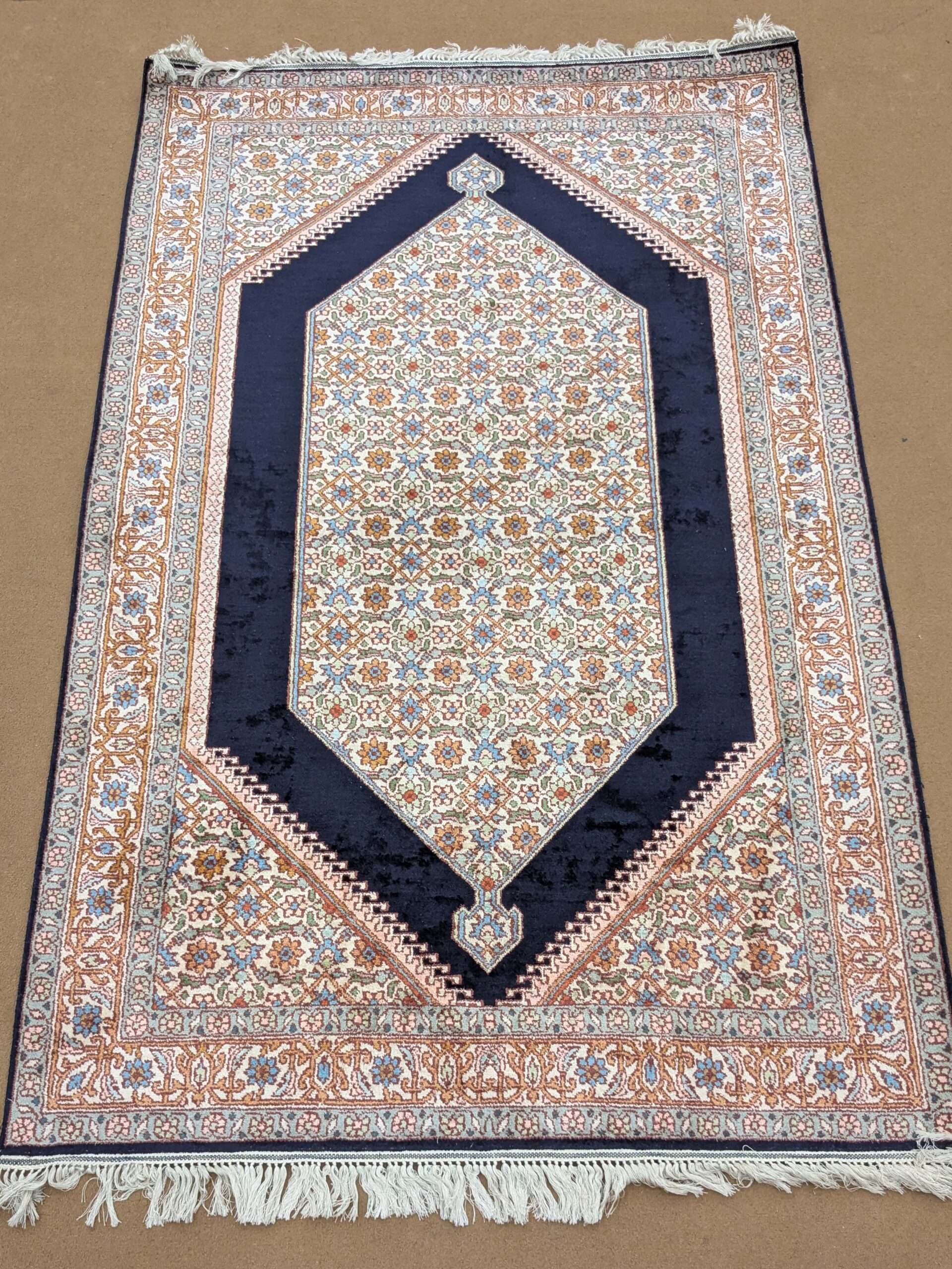 Blue Kirman Silk On Cotton Knotted Carpet - 3FT X 5FT | 90CM X 150CM
