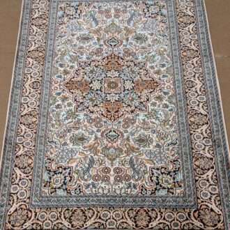 White Persian Design Silk On Cotton Knotted Carpet - 3FT X 5FT | 90CM X 150CM