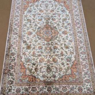 White Persian Silk On Cotton Knotted Carpet - 3FT X 5FT | 90CM X 150CM