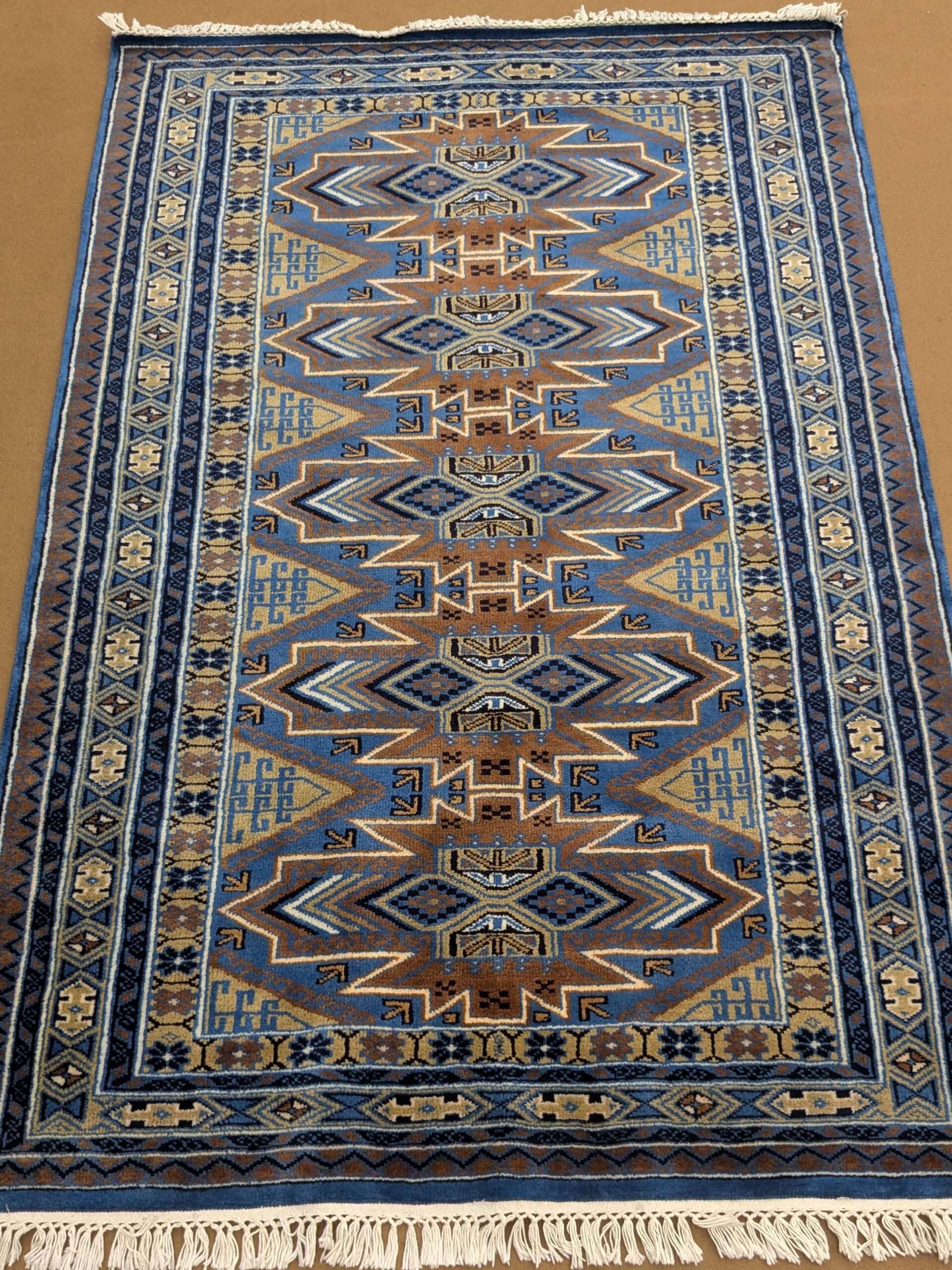Blue Tribal Hand Knotted Wool Carpet - 4FT X 6FT | 120CM X 180CM
