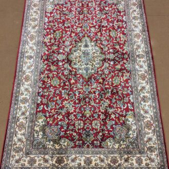Red Persian Design Silk On Cotton Knotted Carpet - 3FT X 5FT | 90CM X 150CM