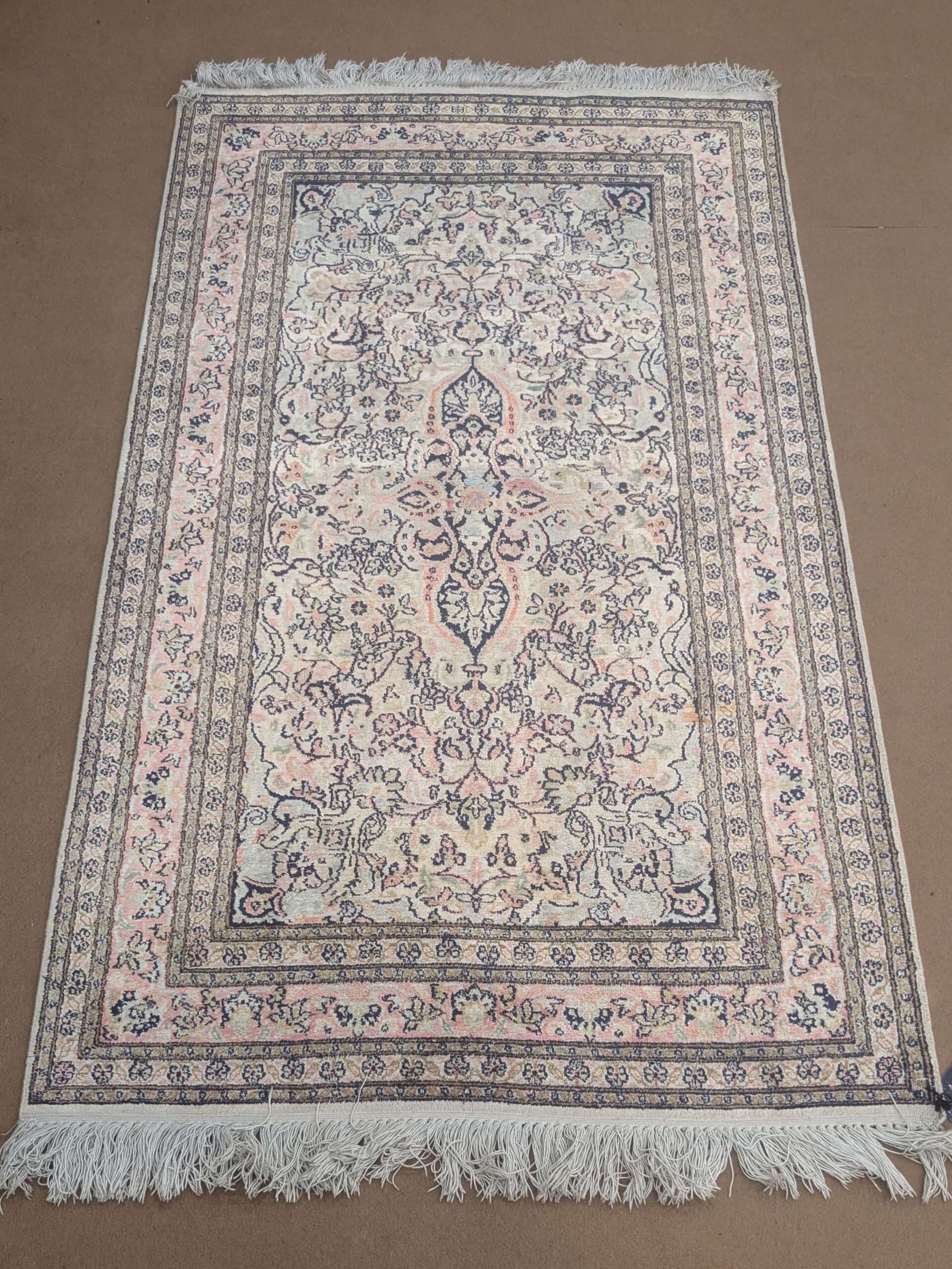 Beige Persian Silk On Cotton Knotted Carpet - 3FT X 5FT | 90CM X 150CM