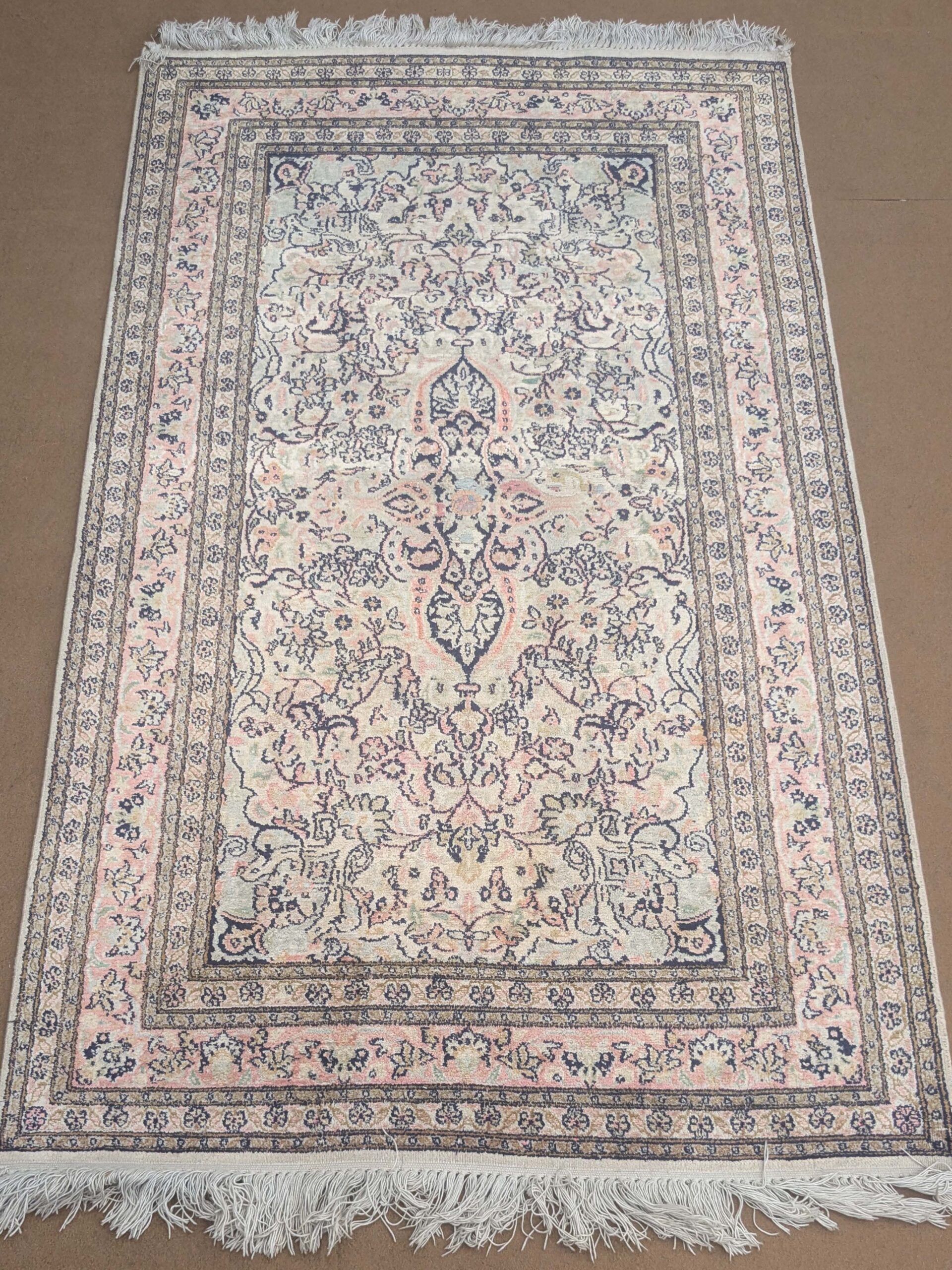 White Traditional Persian Silk On Cotton Knotted Carpet - 3FT X 5FT | 90CM X 150CM