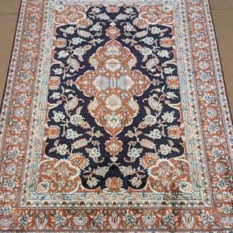 Blue Persian Silk On Cotton Knotted Carpet - 4FT X 6FT | 120CM X 180CM
