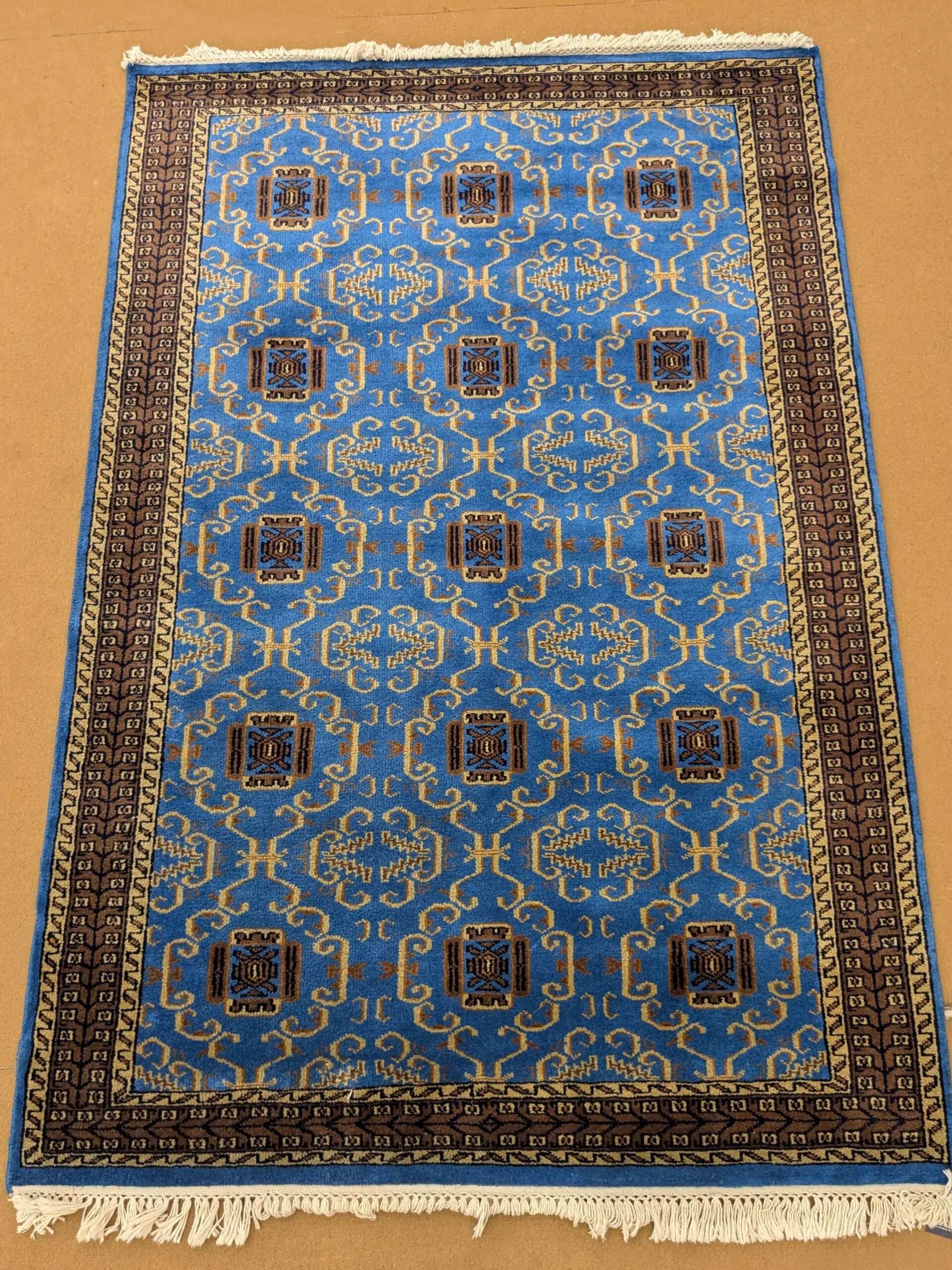 Blue Tribal Design Hand Knotted Wool Carpet - 4FT X 6FT | 120CM X 180CM