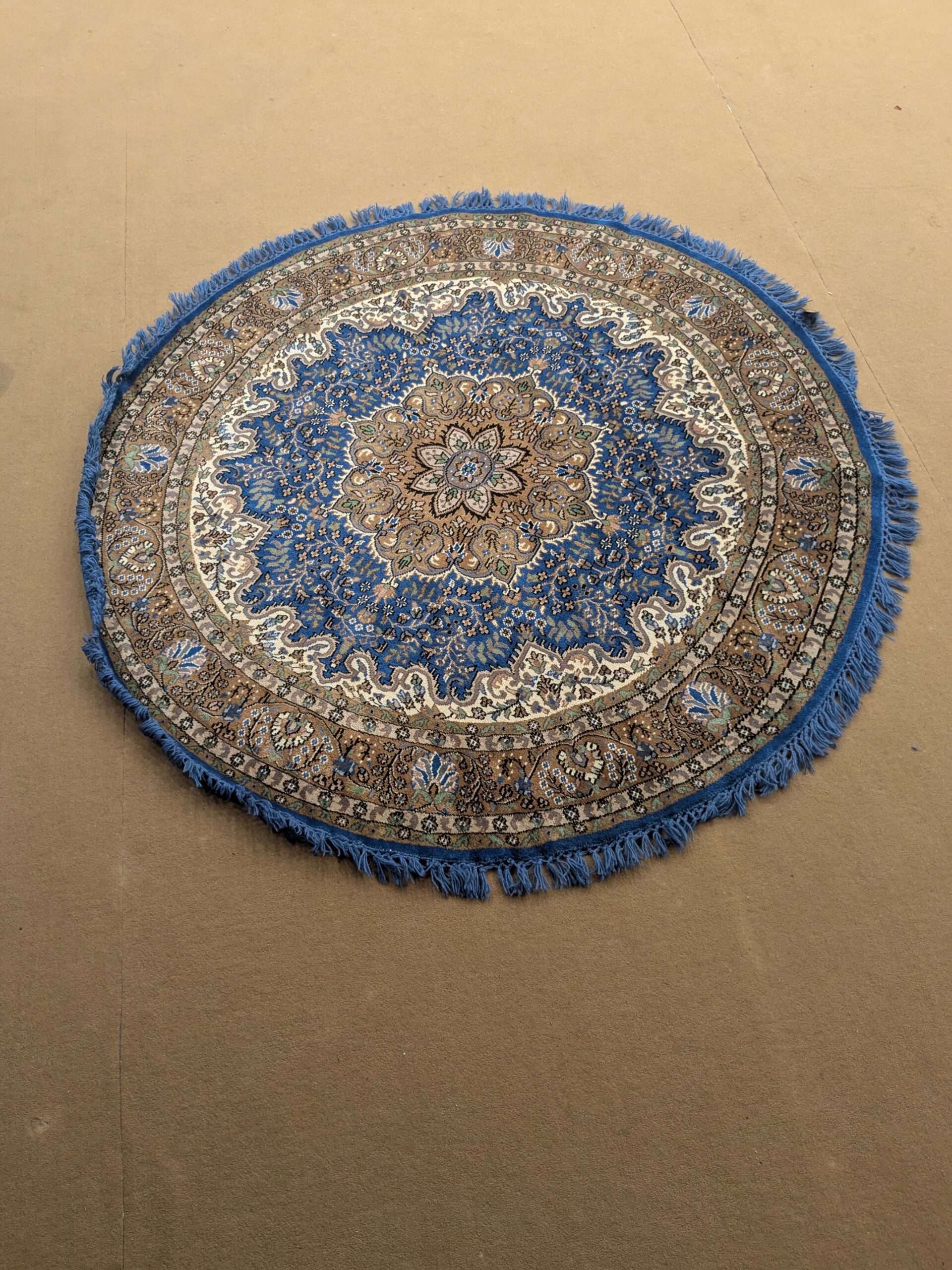 Blue Persian Hand Knotted Round Wool Carpet - 3FT X 3FT | 90CM X 90CM