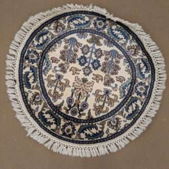 Beige Tribal Hand Knotted Round Wool Carpet - 3FT X 3FT | 90CM X 90CM