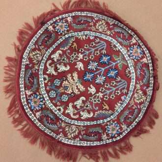 Red Tribal Hand Knotted Round Wool Carpet - 3FT X 3FT | 90CM X 90CM