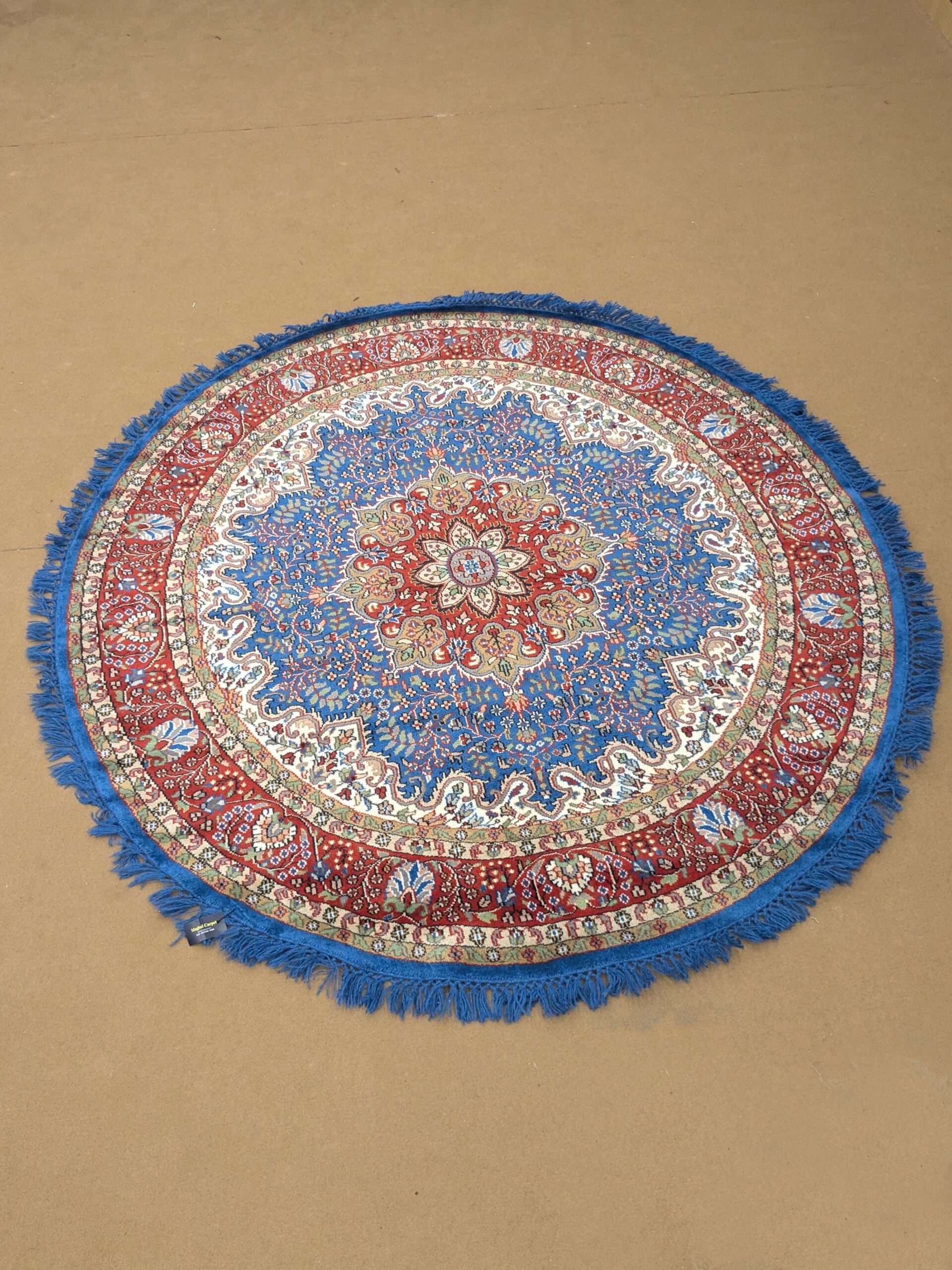 Blue Persian Hand Knotted Round Wool Carpet - 6FT X 6FT | 180CM X 180CM