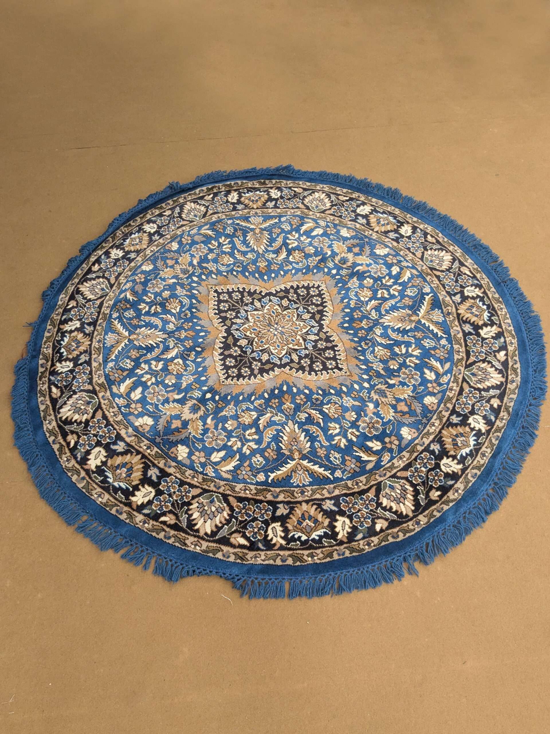 Blue Persian Hand Knotted Round Wool Carpet - 6FT X 6FT | 180CM X 180CM