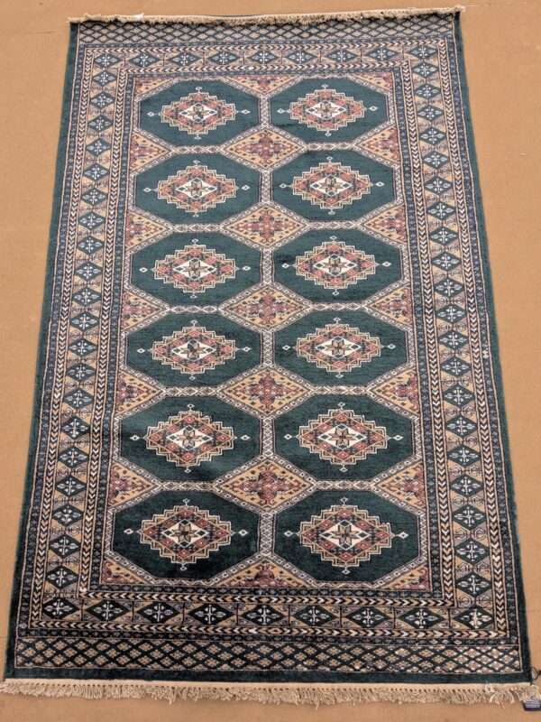 Green Tribal Hand Knotted Wool Carpet - 4FT X 6FT | 120CM X 180CM
