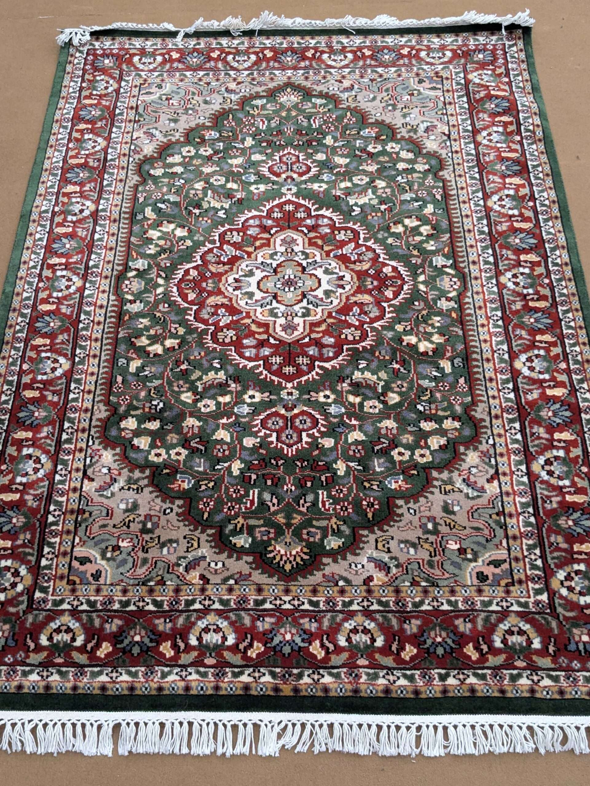 Green Persian Hand Knotted Wool Carpet - 4FT X 6FT | 120CM X 180CM
