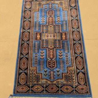 Blue Tribal Hand Knotted Wool Carpet - 2.5FT X 4FT | 76CM X 122CM