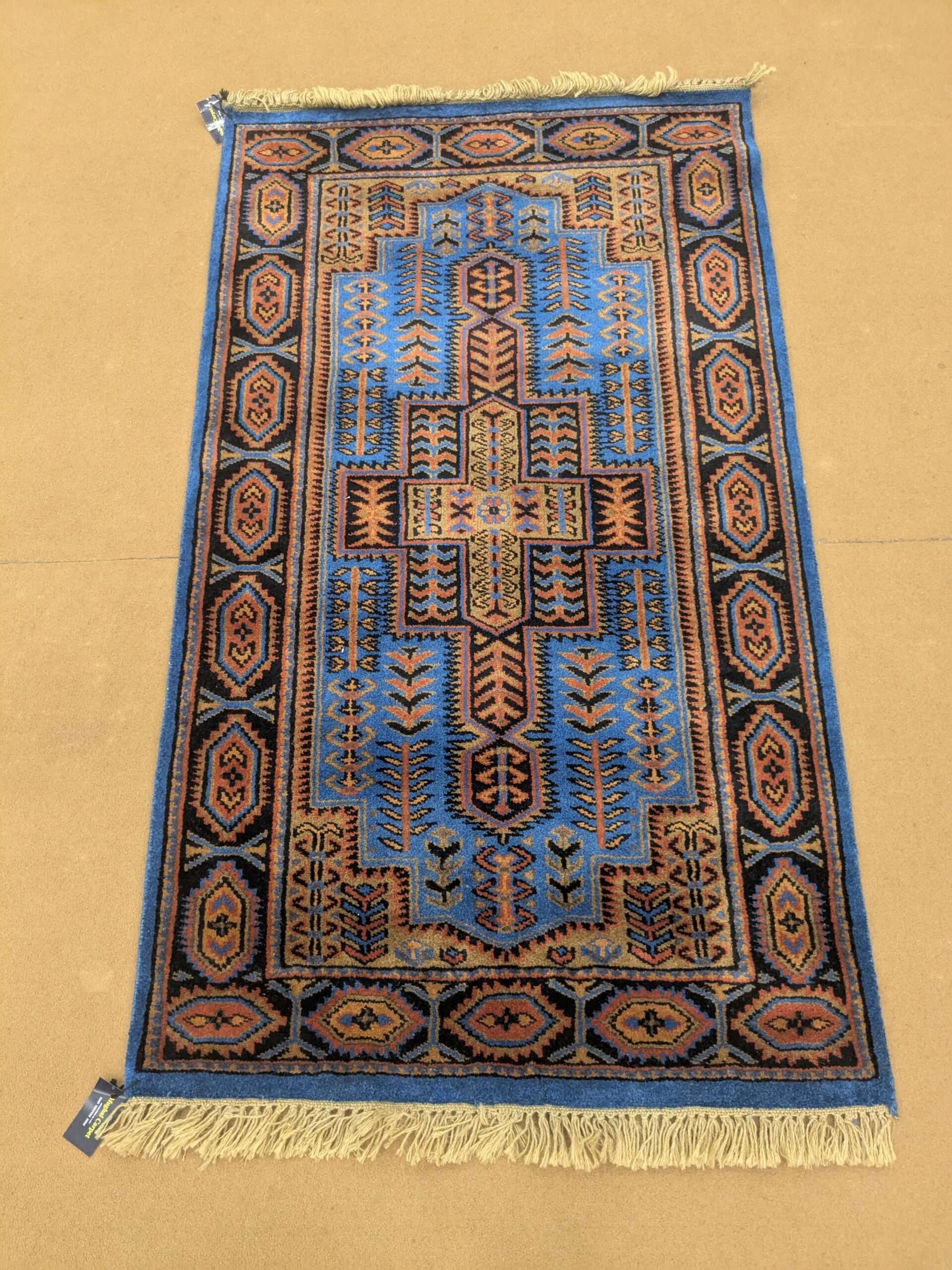 Blue Tribal Hand Knotted Wool Carpet - 2.5FT X 4FT | 76CM X 122CM