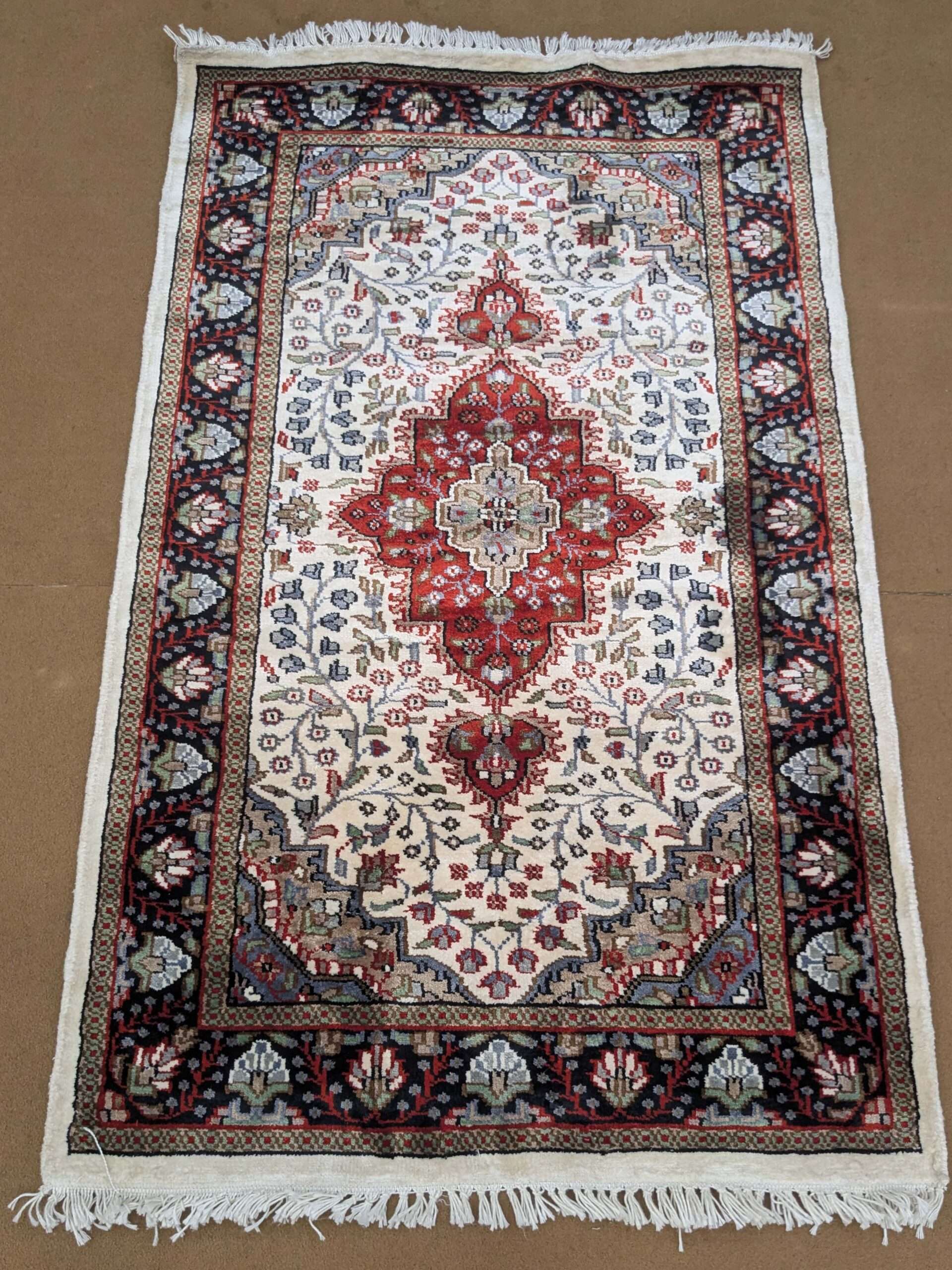 White Persian Knotted Wool Carpet - 2.5FT X 4FT | 76CM X 122CM