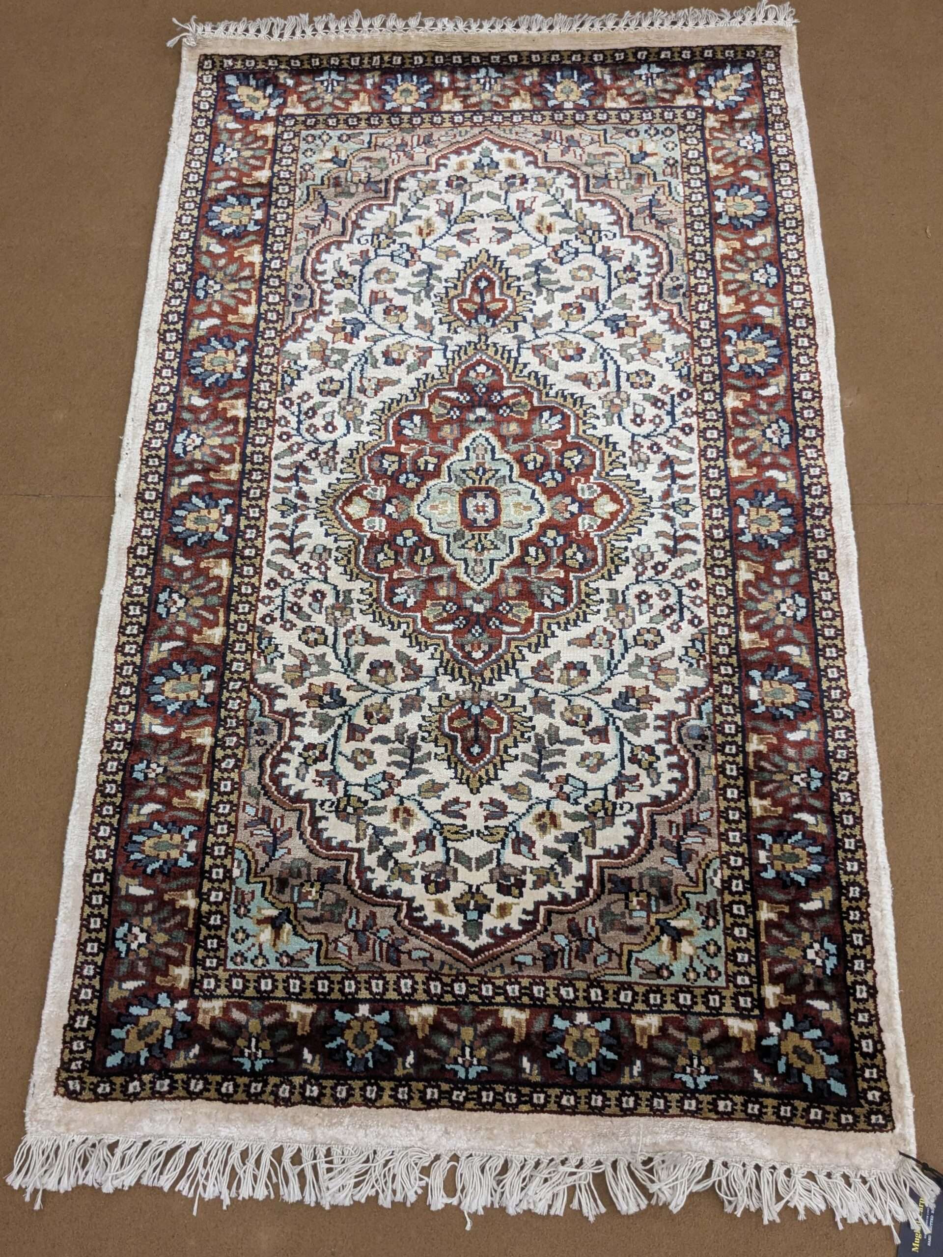 White Persian Knotted Wool Carpet - 2.5FT X 4FT | 76CM X 122CM