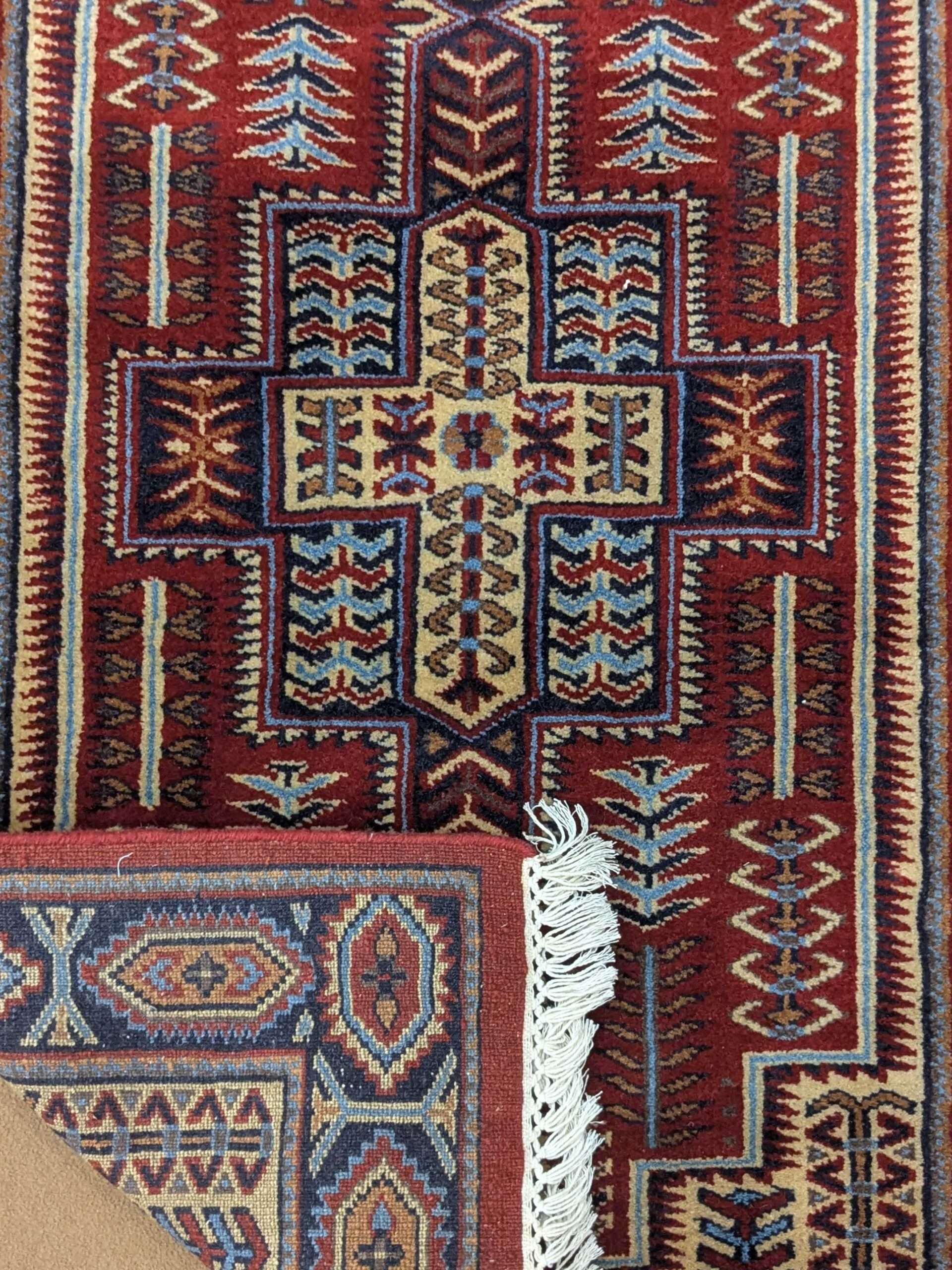 Red Tribal Hand Knotted Wool Carpet - 2.5FT X 4FT | 76CM X 122CM - Image 2