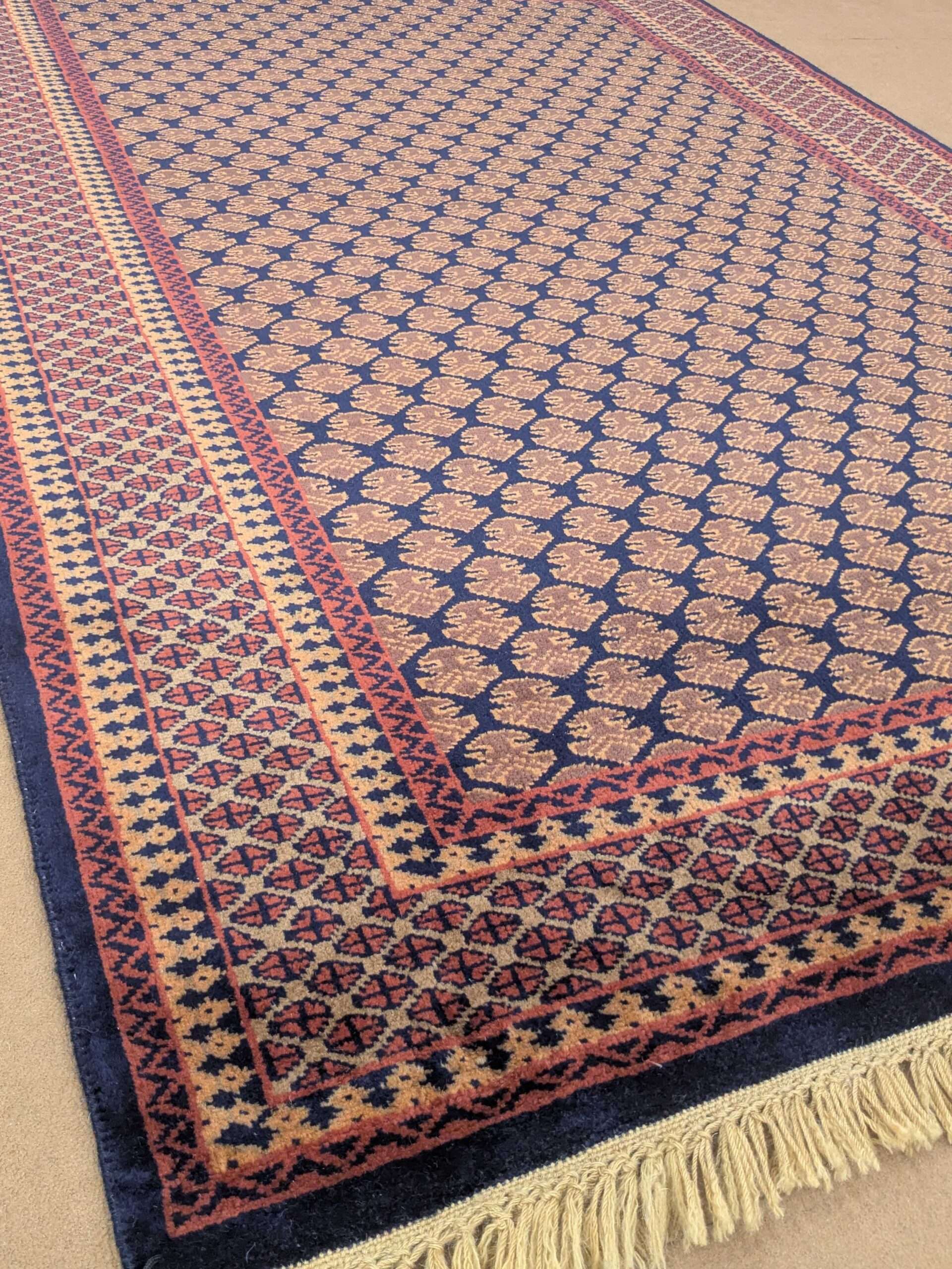 Blue Elephant Foot Print Design Hand Knotted Wool Carpet - 5FT X 7FT | 150CM X 210CM - Image 3