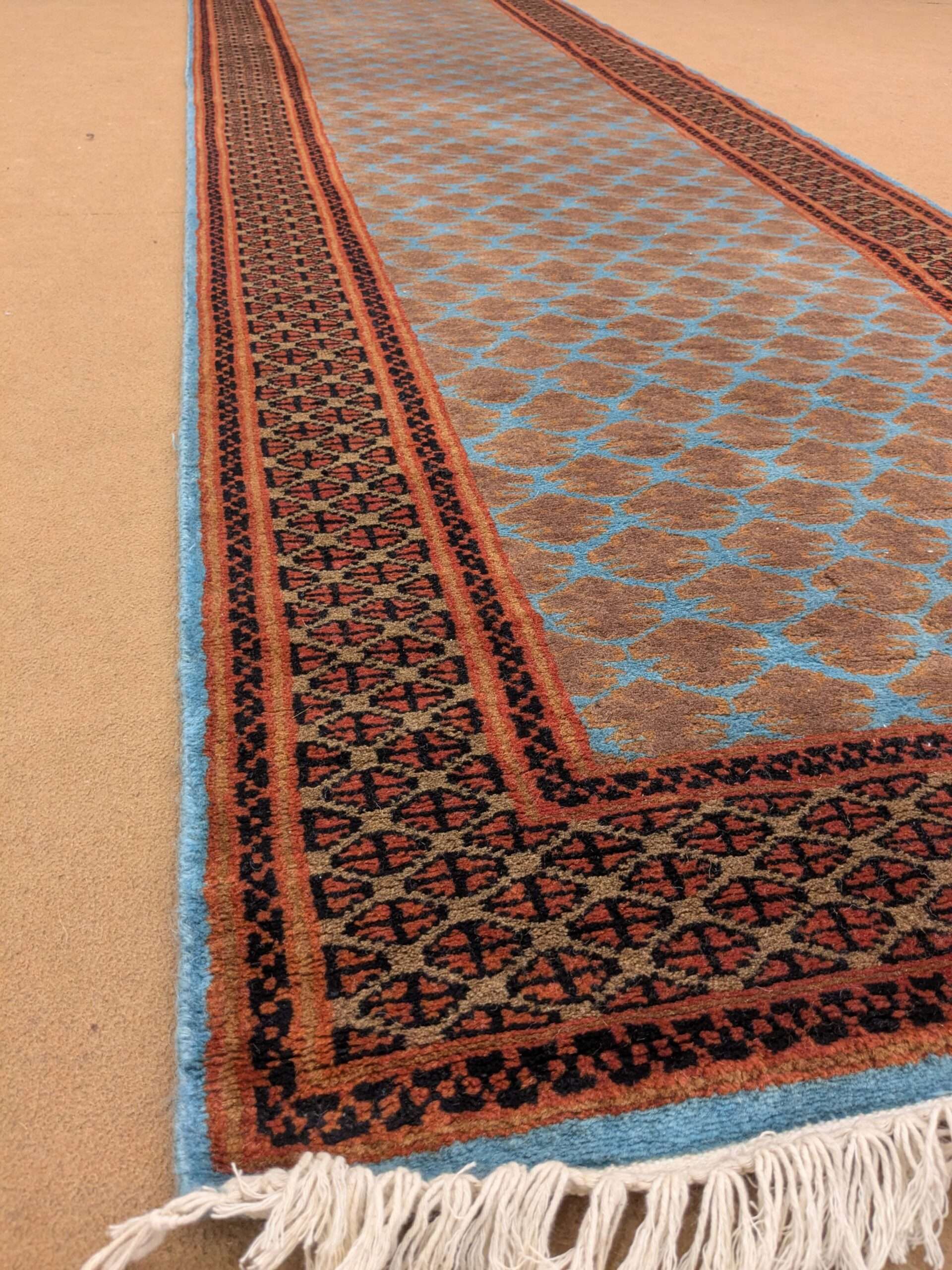 Blue Baby Elephant Foot Print Hand Knotted Runner Wool Carpet - 2.5FT X 8FT | 75CM X 240CM - Image 2