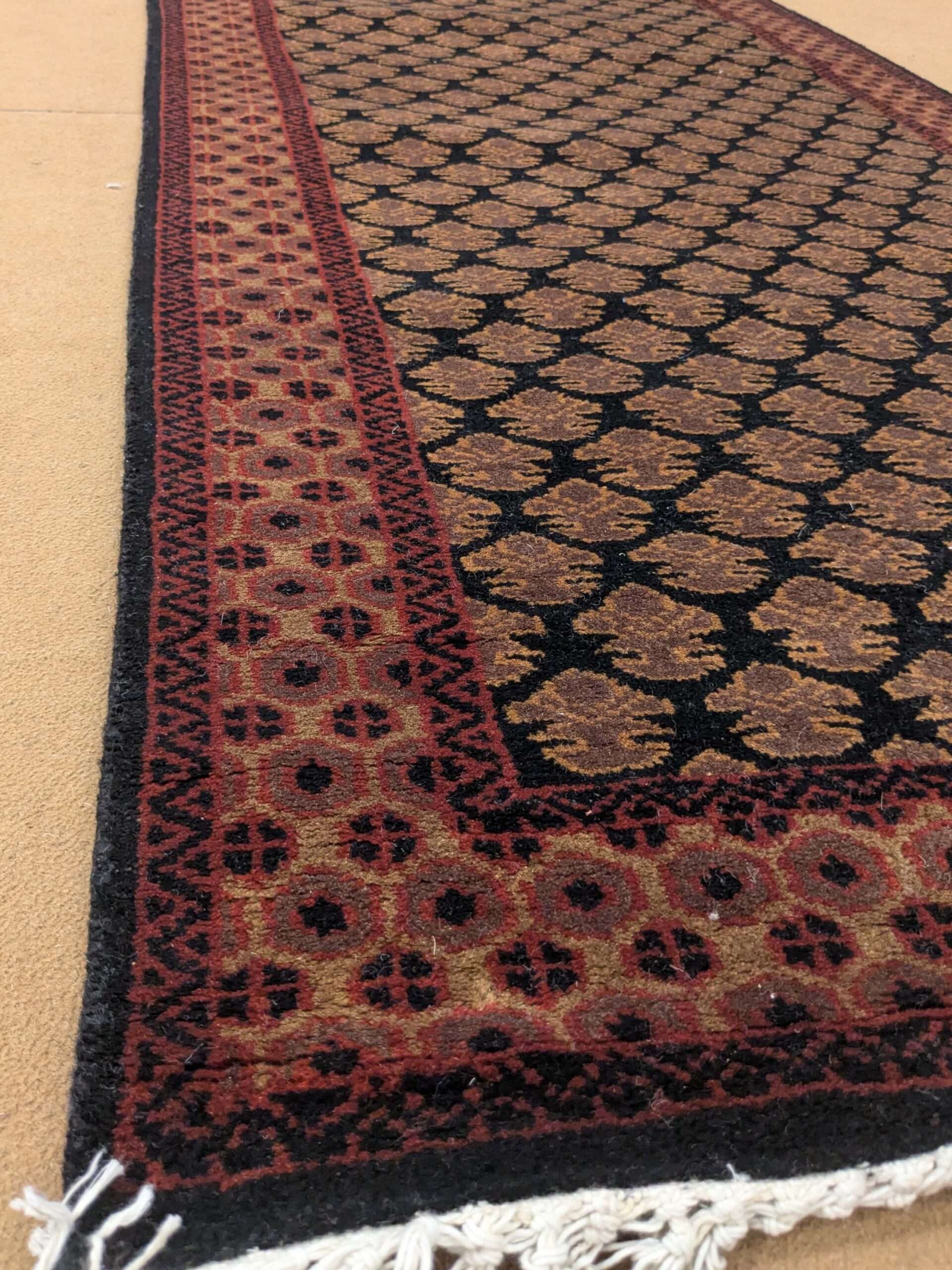 Black Baby Elephant Foot Print Hand Knotted Runner Wool Carpet - 2.5FT X 8FT | 75CM X 240CM - Image 2