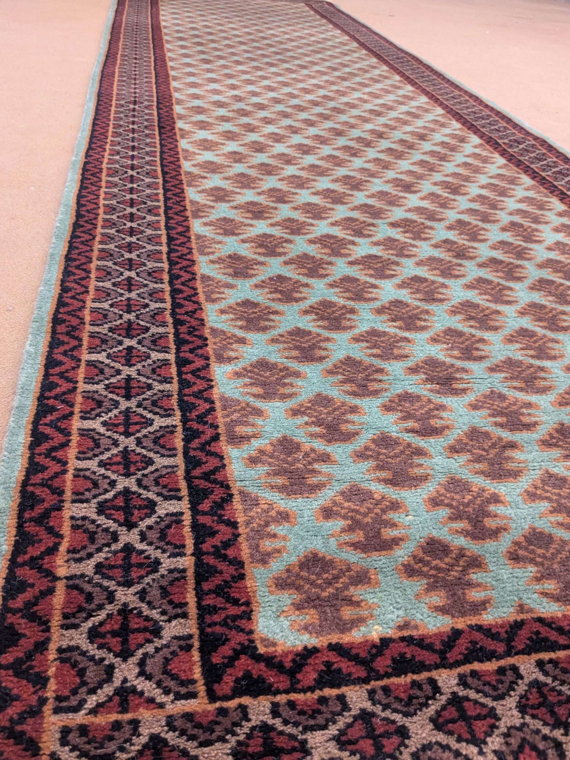 Green Baby Elephant Foot Print Hand Knotted Runner Wool Carpet - 2.5FT X 8FT | 75CM X 240CM - Image 2