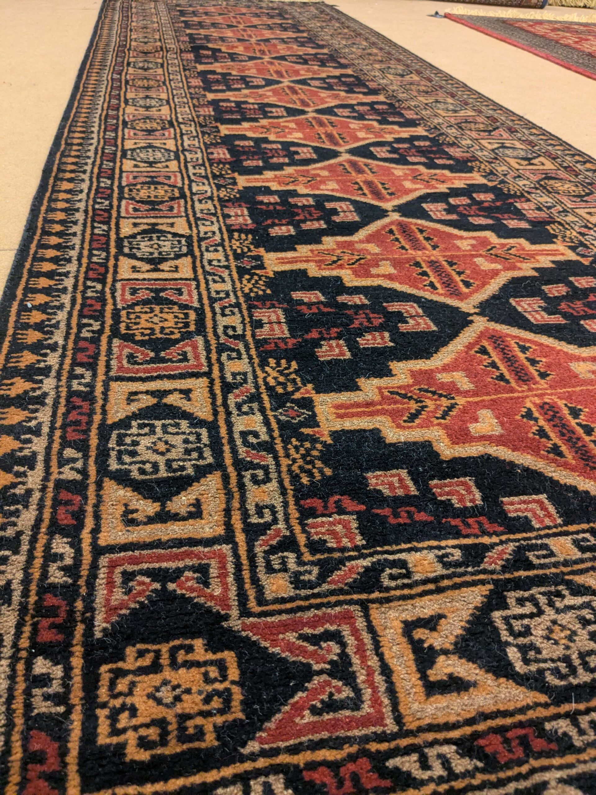 Black Tribal Hand Knotted Runner Wool Carpet - 2.5FT X 8FT | 75CM X 240CM - Image 2