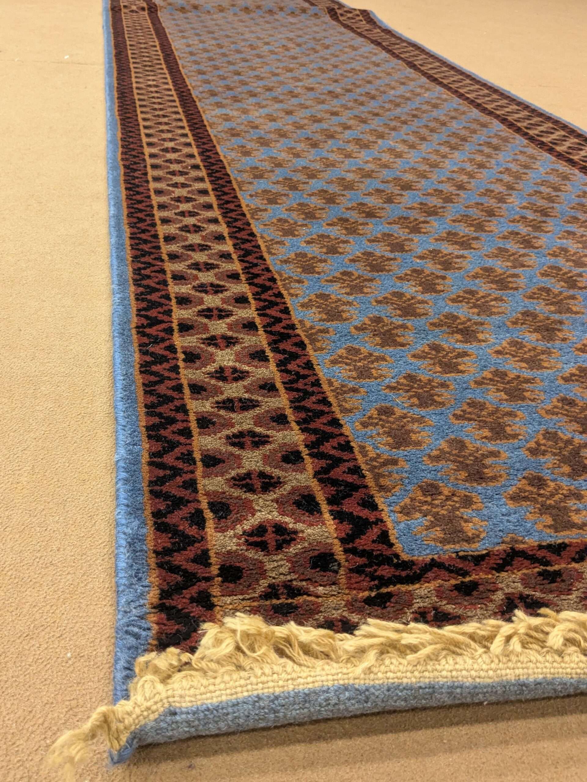 Blue Baby Elephant Foot Print Hand Knotted Runner Wool Carpet - 2.5FT X 10FT | 75CM X 300CM - Image 3